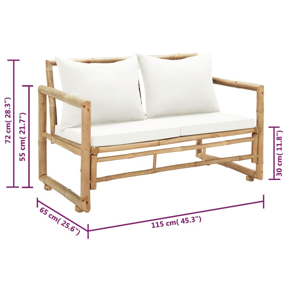 Canapé de jardin à 2 places avec coussins bambou