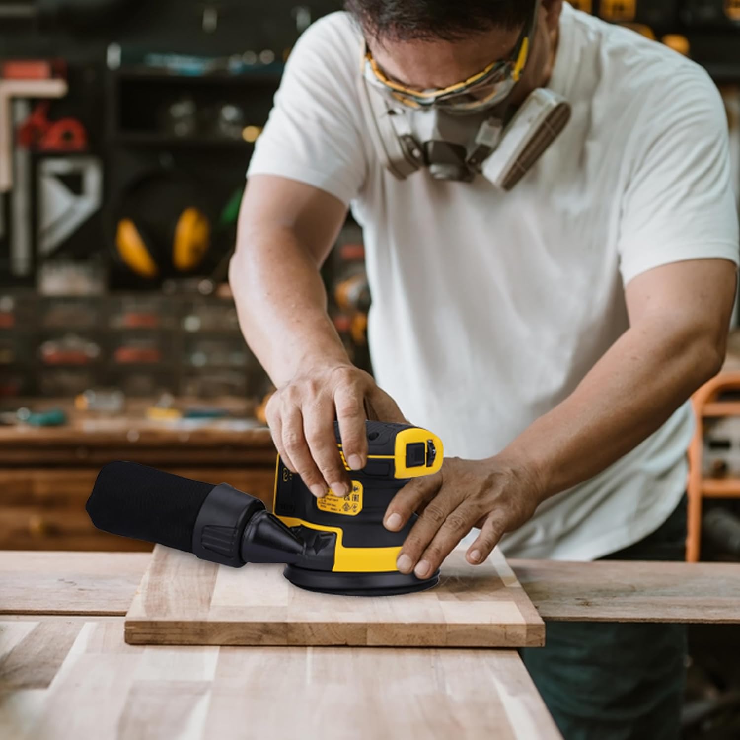 DEWALT 18 Volt Akku-Exzenterschleifer (Schleifpapier-ø: 125 mm, elektronische Drehzahlregulierung, Staubschutz für Getriebe und Schalter, mit Klettfix-System, ohne Akku und Ladegerät), DCW210N