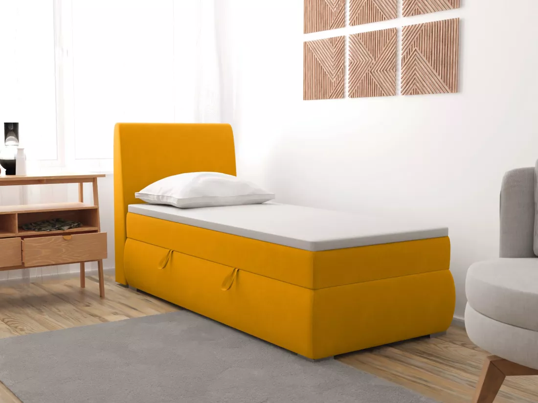 LIT BOXSPRING avec coffre de rangement Buffalo Mini côté gauche 100x200 cm, Fancy 48 (Jaune)