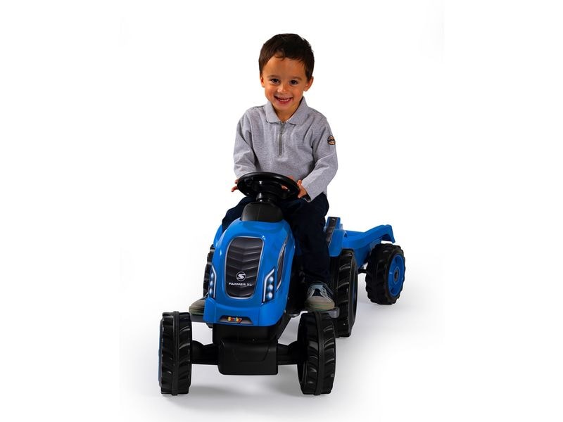 Smoby Traktor Farmer XL mit Anhänger Blau Tretfahrzeug für Kinder