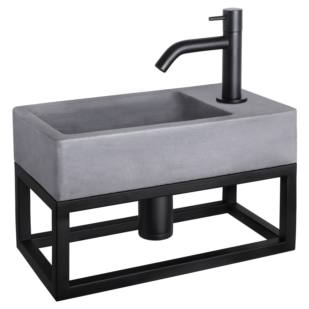 Differnz Force fonteinset beton met frame en gebogen kraan mat zwart