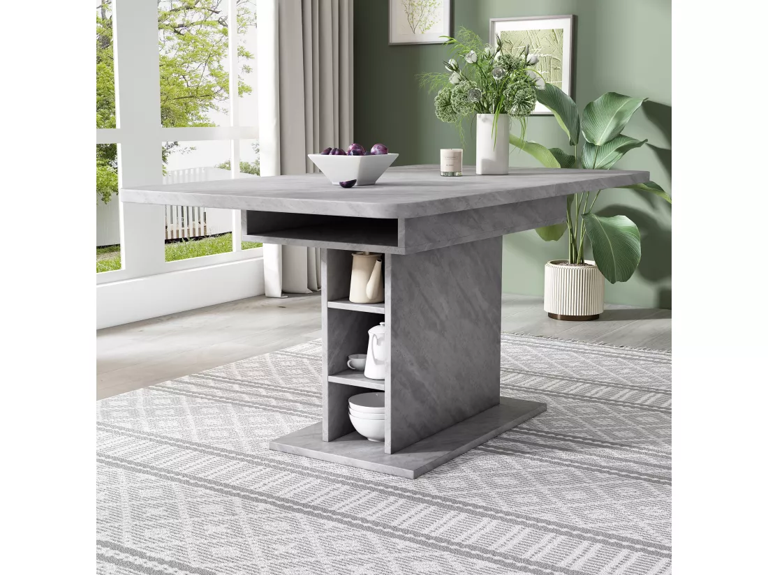 Table à manger extensible 4 à 6 couverts avec rangement - L130xW70xH75cm - Panneau de particules - Gris