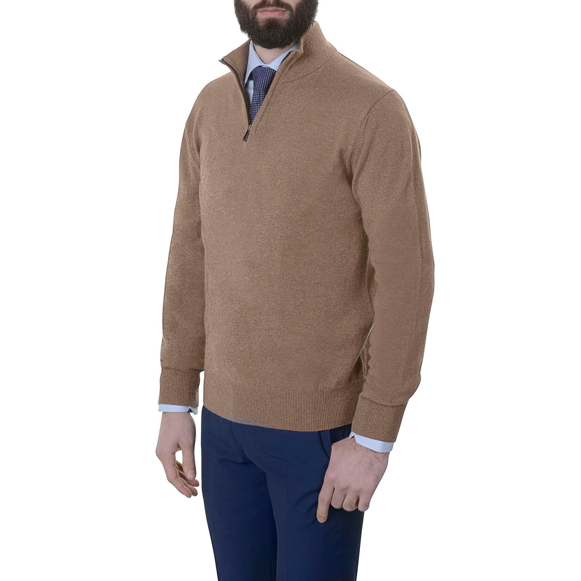 Pull 100% cachemire col zip camel