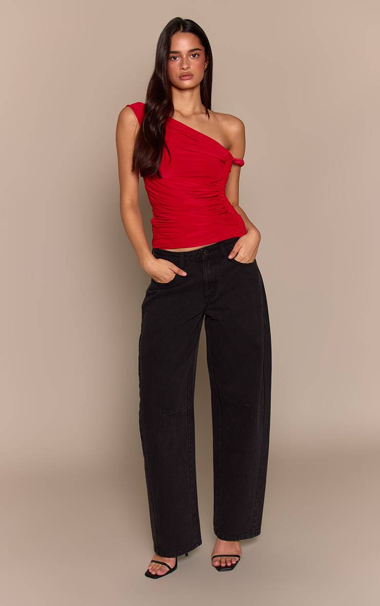 Rouge Top Drapé Double Couche En Tissu Slinky Avec Détail De Corde