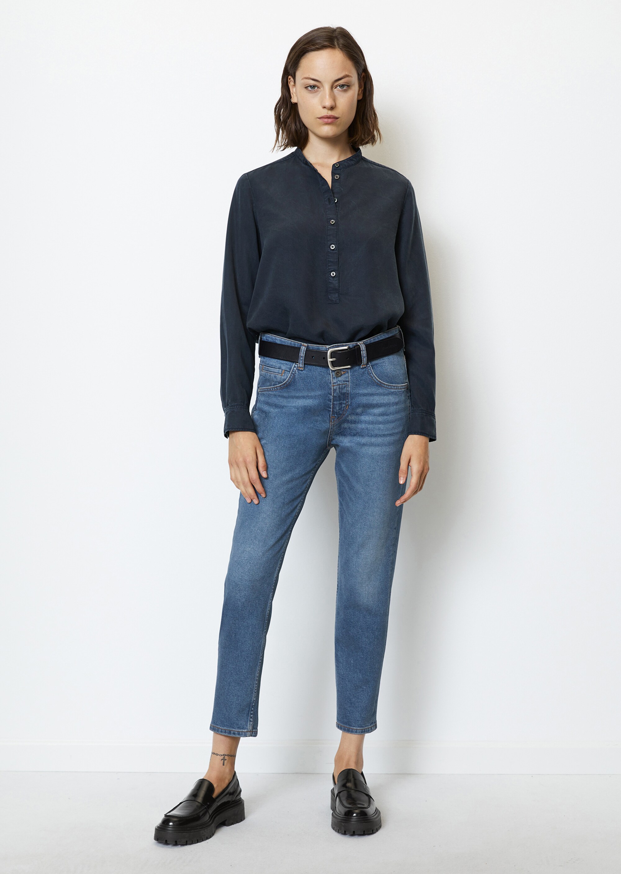 Fließende Bluse mit Stehkragen aus Tencel™-Lyocell