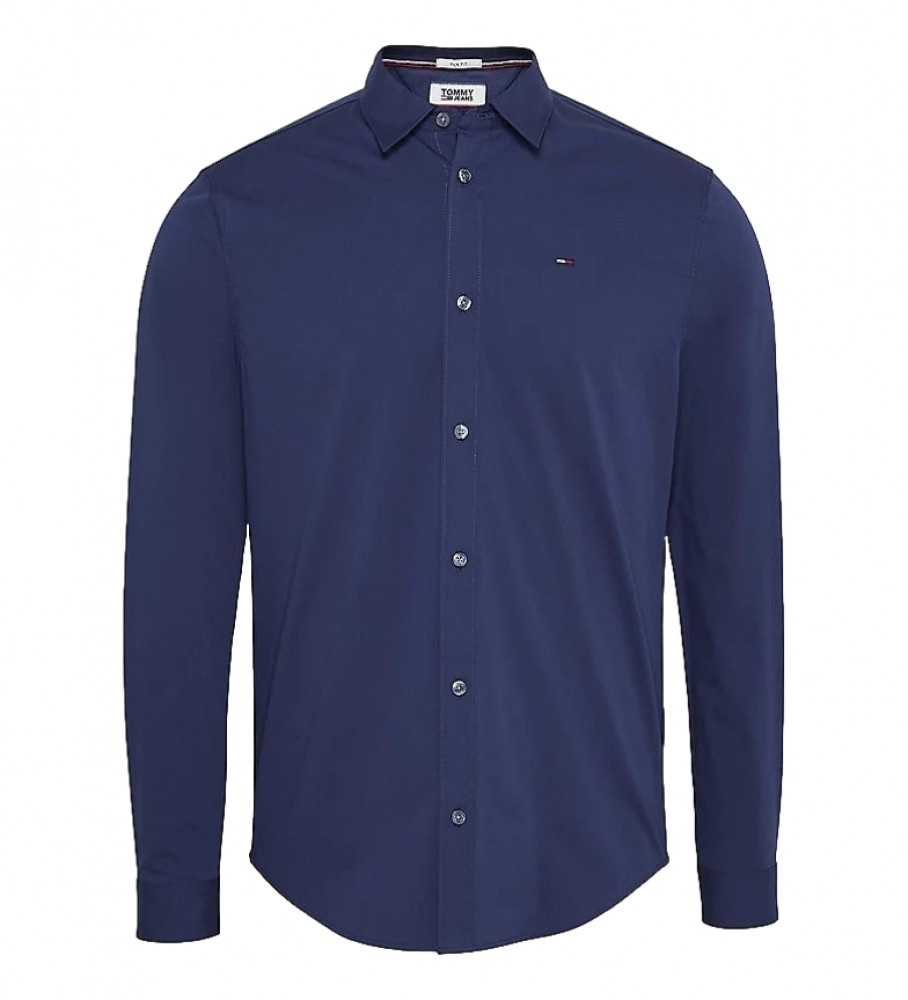Camisa Tommy Jeans Original Stretch Azul Marinho Popeline