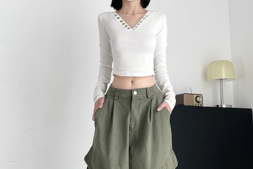 RONIN - Mid Rise Plain Wide Leg Cargo-broek