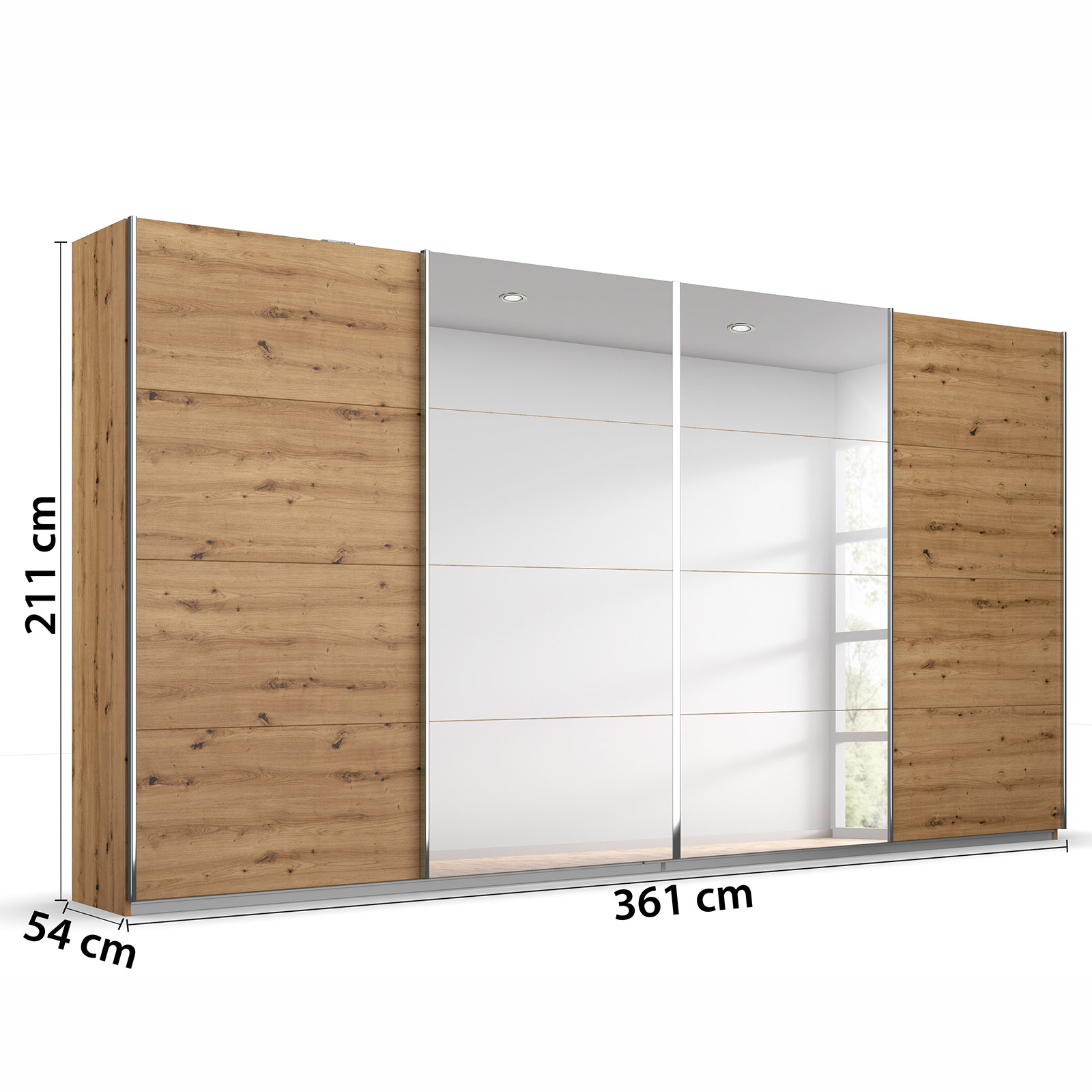Schwebetürenschrank - Eiche Artisan - 4-türig - 360 cm