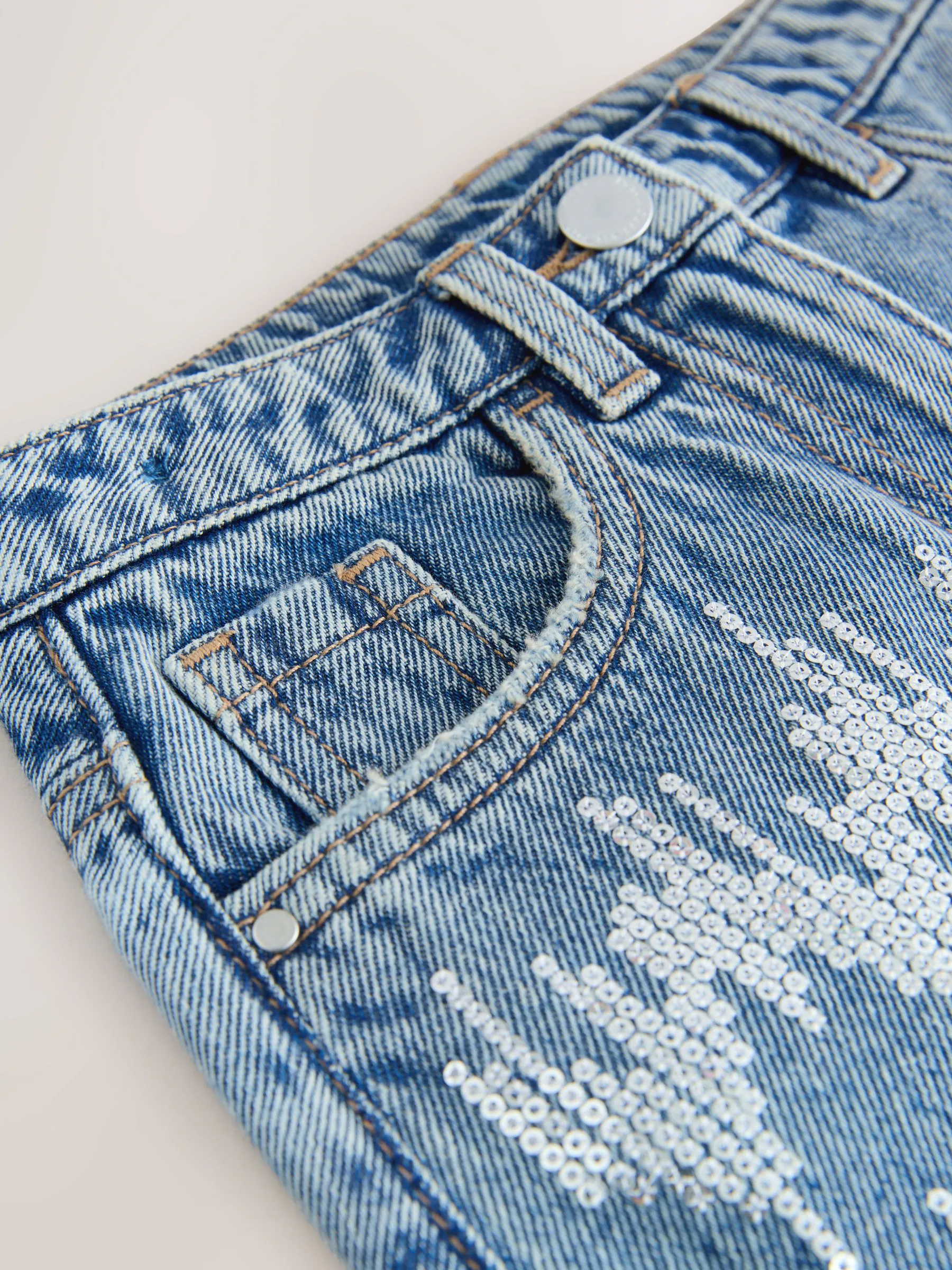 Normaal blauw - Sequin Embroidered Denim Skirt (3-16yrs)
