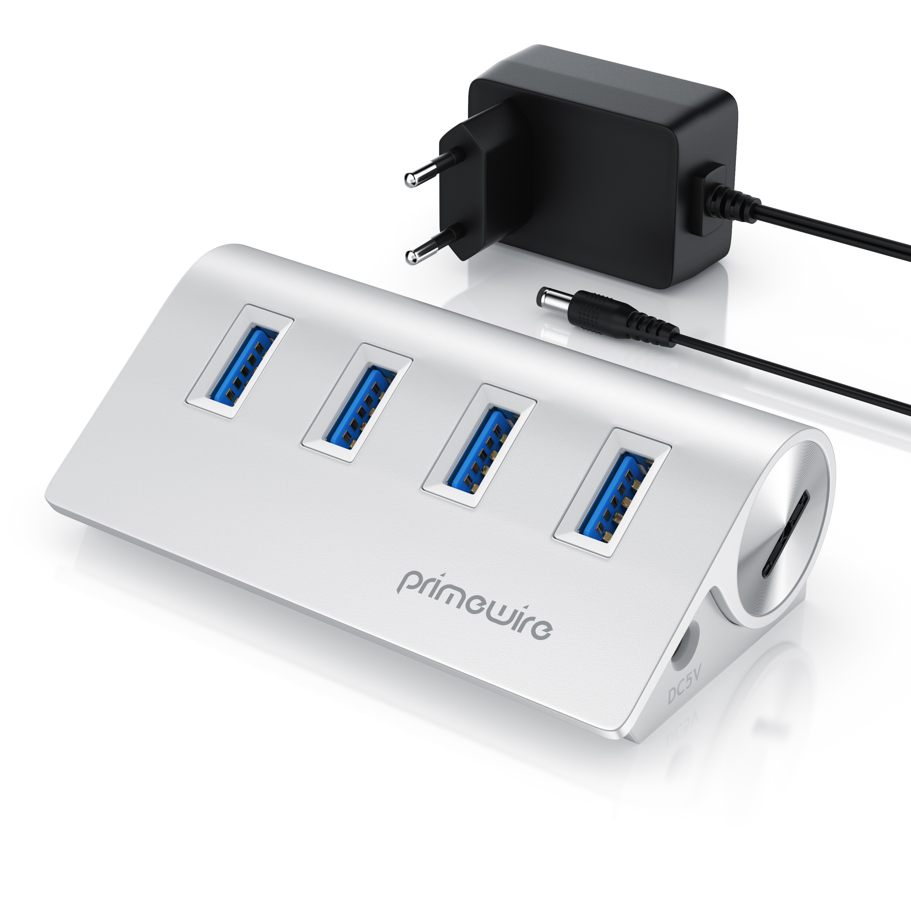 Primewire - USB 3.2 Gen2 Hub aktiv inkl. Netzteil - 4 Port Hub/Verteiler - für Notebook, Laptop, PC, kompatibel mit iMac, MacBook (Air, Pro, Mini)