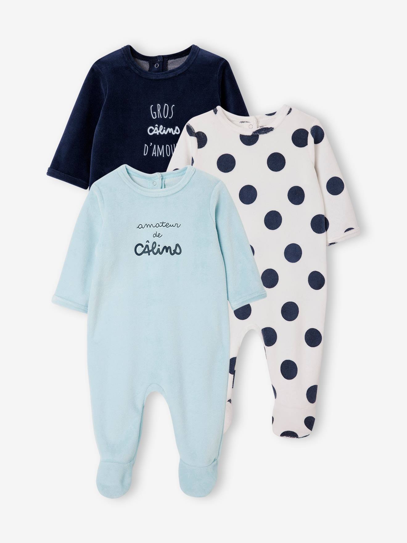 Conjunto de 3 macacões de veludo para bebês