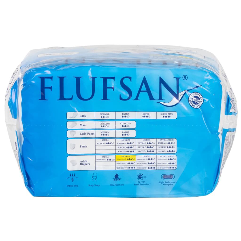 Flufsan luiers voor volwassenen, wegwerp, 15 stuks, maat M