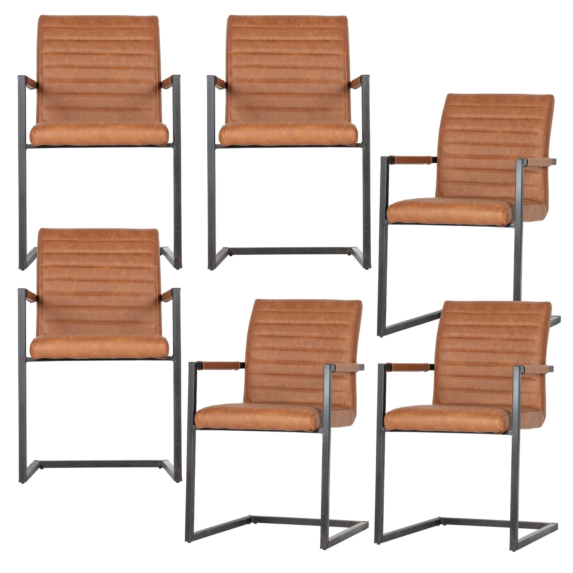 WOOOD Bas Eetkamerstoelen - Pu - Cognac - Set van 6