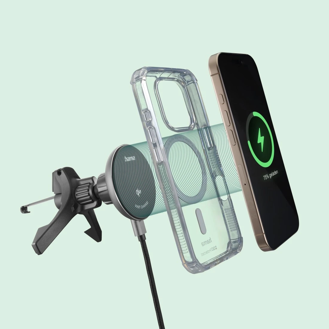 Hama - (15W) MagSafe Auto KFZ Halterung für Lüftungsgitter Qi2 Wireless Fast Charging Ladestation (00201736) - Schwarz