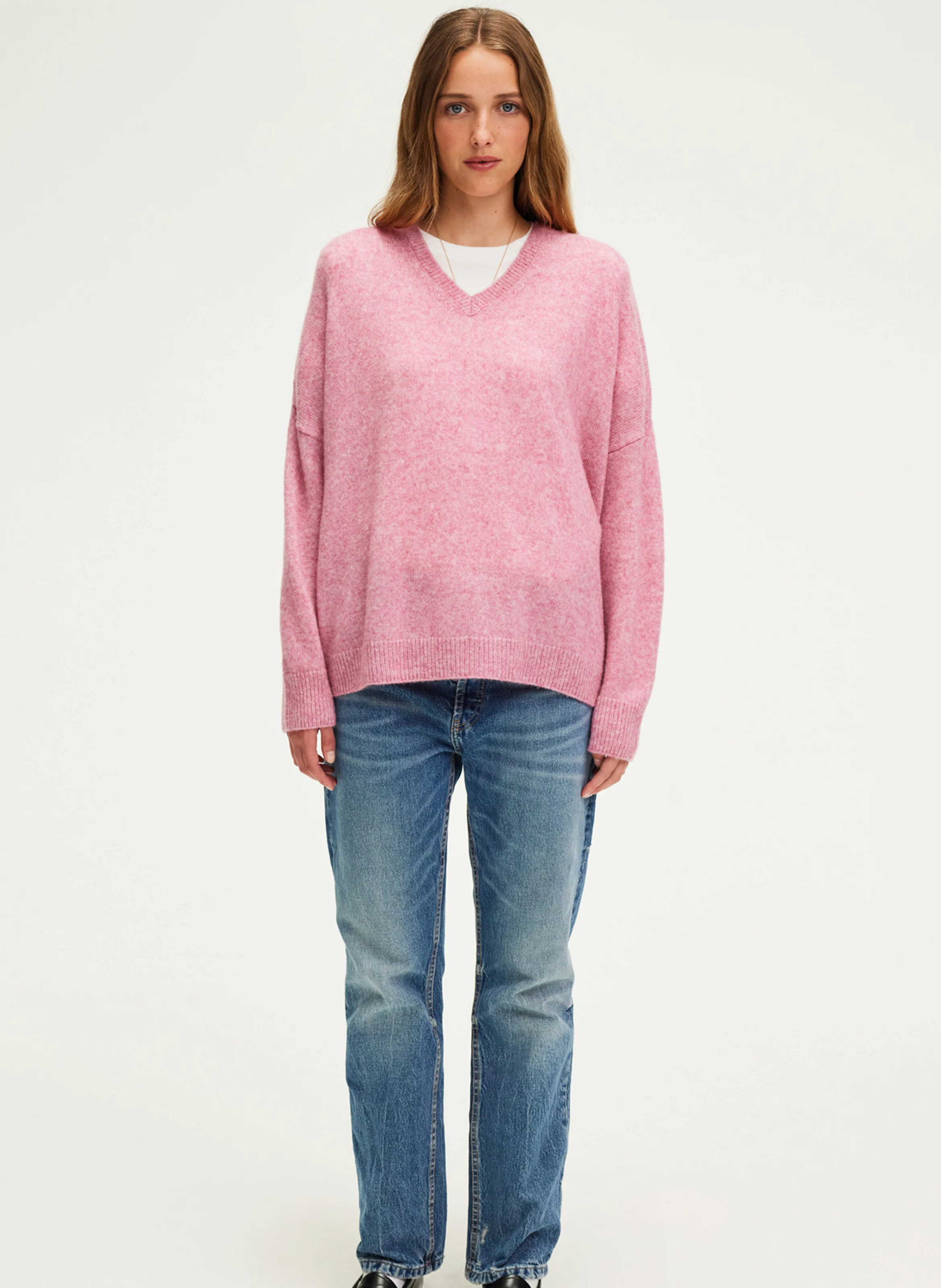 JOURNA - Pull col V en laine mélangée | Rose
