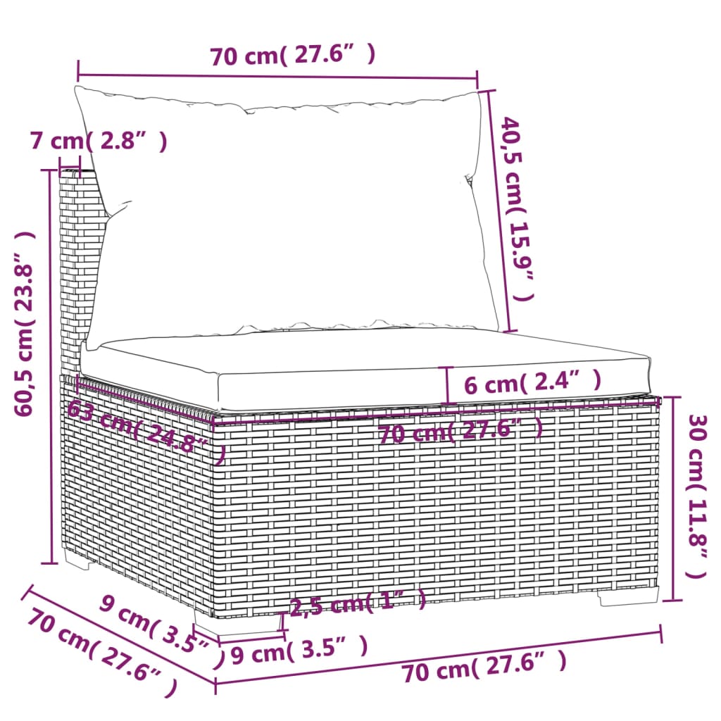 Salon de jardin meuble d'extérieur ensemble de mobilier 11 pièces avec coussins résine tressée gris