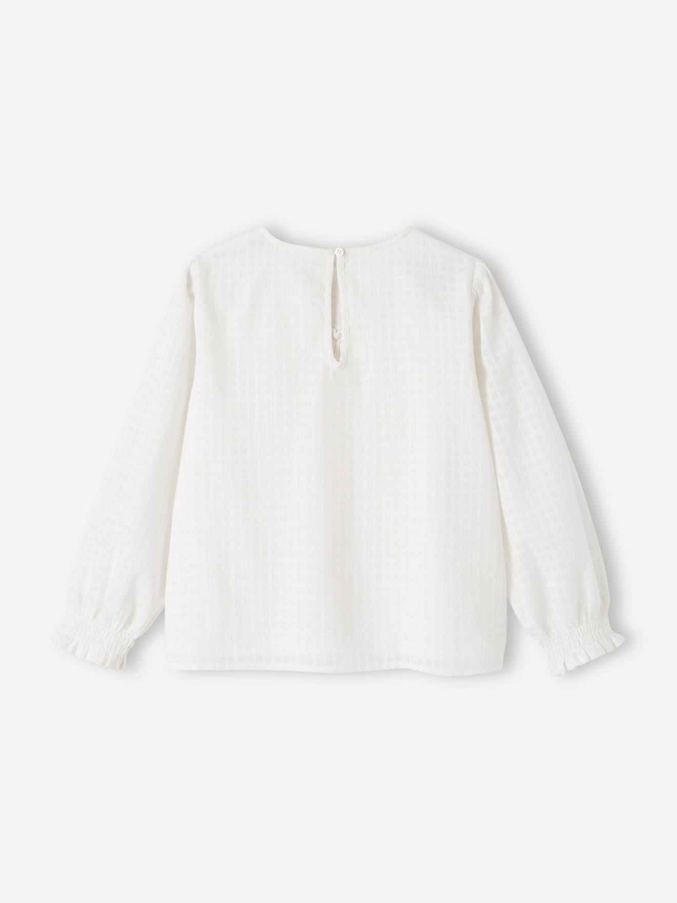 Blusa azul marinho com babados e efeito texturizado para meninas