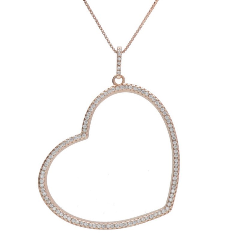 Collier Argent 925/000 Rose Gold - Coeur Pavé de Zirconiums