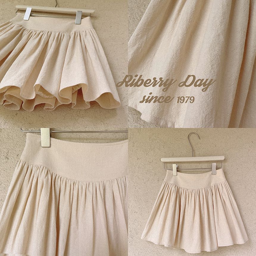Glotto - Hoge taille, effen, geplooide mini-A-lijn rok