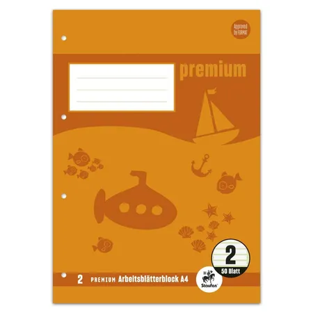 Staufen Premium Arbeitsblätterblock 2 A4 50 Blatt 90g/qm 4/4/4mm liniert farbig 4-Loch