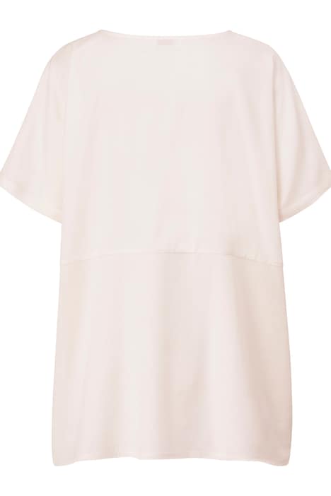 Bluse, oversized, Materialmix, Rundhals