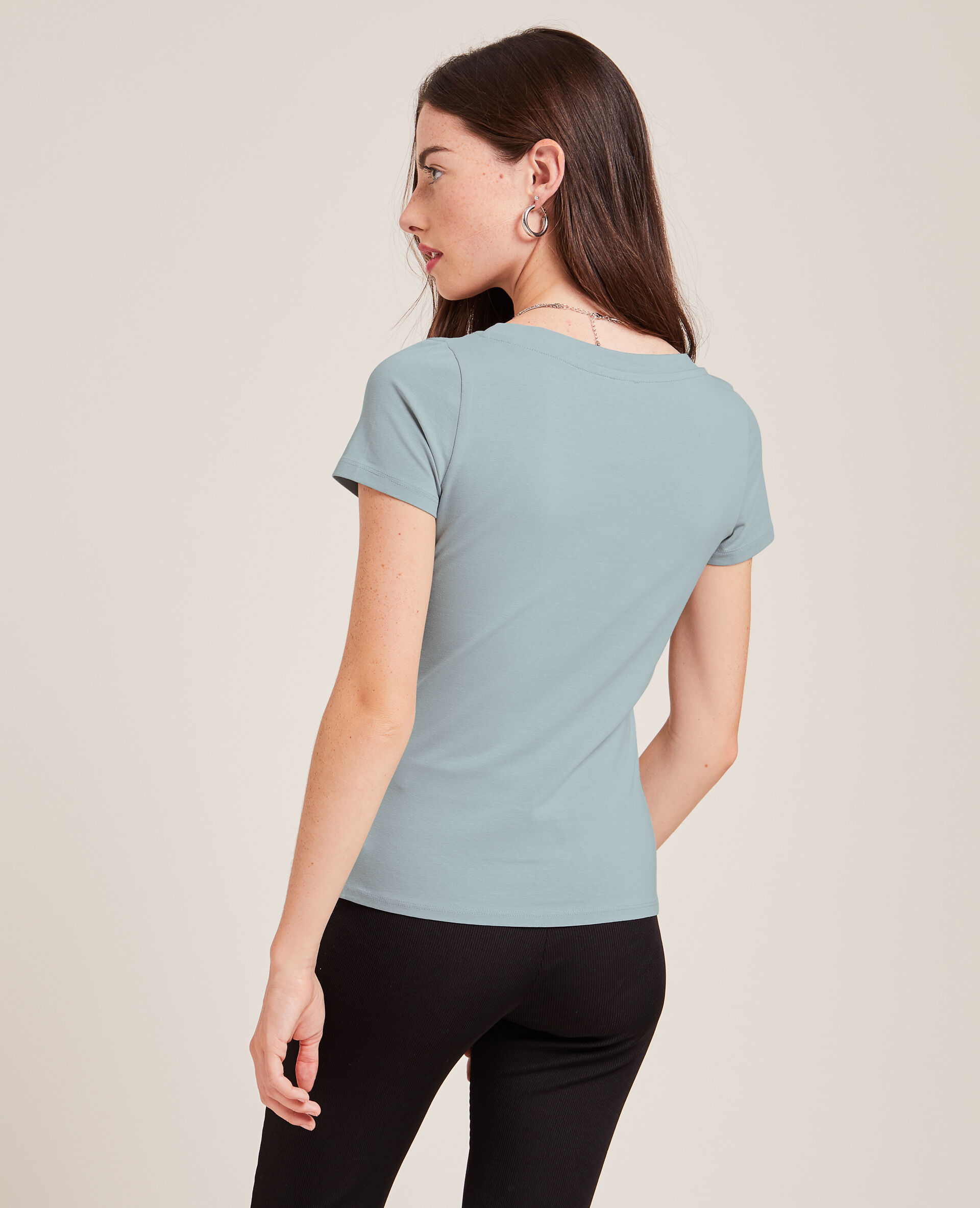 T-shirt col V - Gris clair