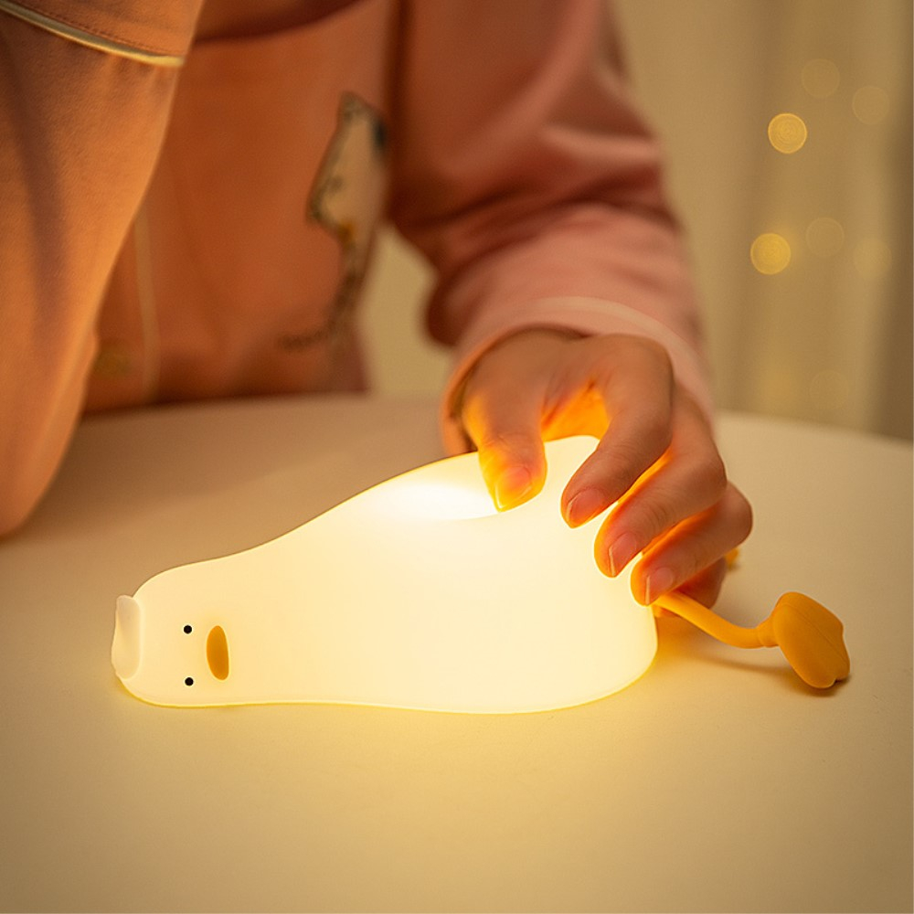 USB Silikon Ente Kinder Nachtlicht LED Lampe mit Touch Funktion - Weiss