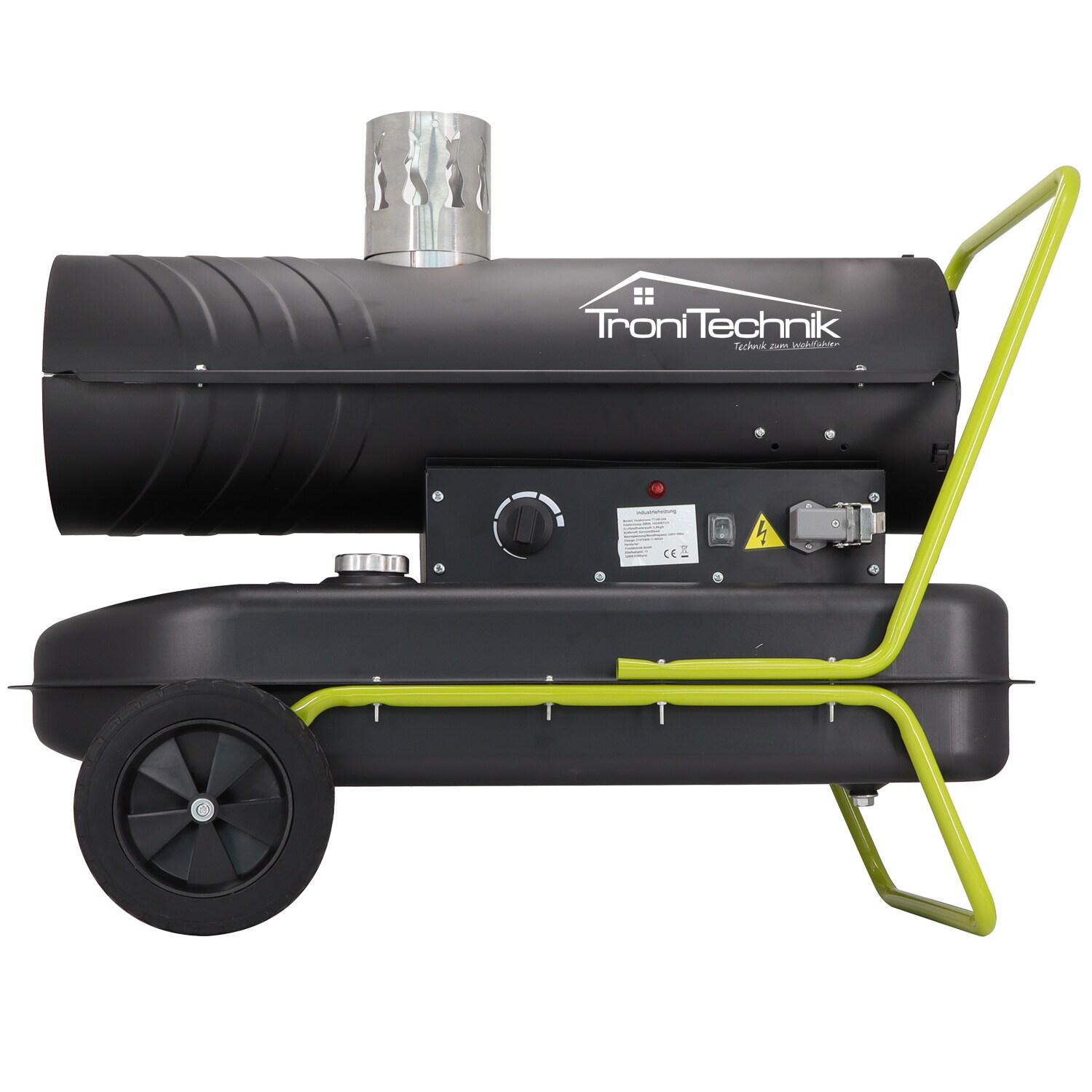 TroniTechnik® TT-HK-244 Heizkanone Dieselkanone Heizlüfter 20kW mit Handgriff, Rohrrahmen, Rädern und Abluftauslass