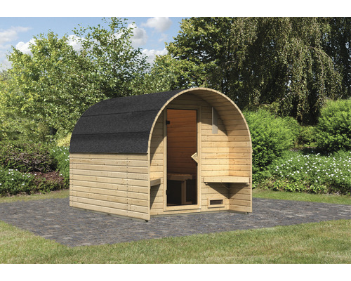 Karibu Fassy 2-barrelsauna zonder oven, met volledig glazen deur van helder glas