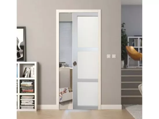 Porte Coulissante Greyria Gris Clair Ral7035 Vitree H204 X L93 + Systeme De Galandage Et Kit Finition Inclus Gd Menuiseries