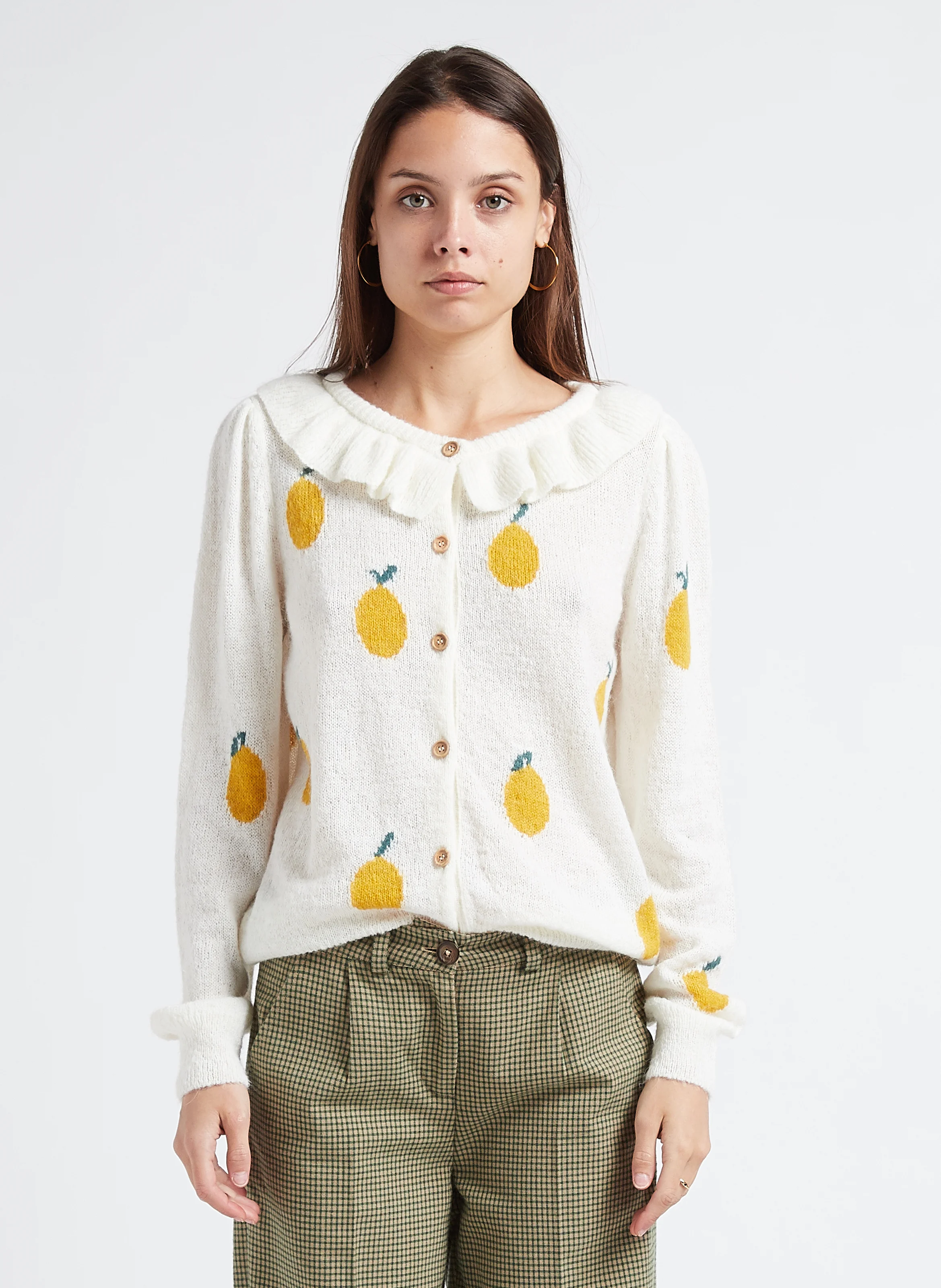 Gilet col rond en laine mélangé | Blanc