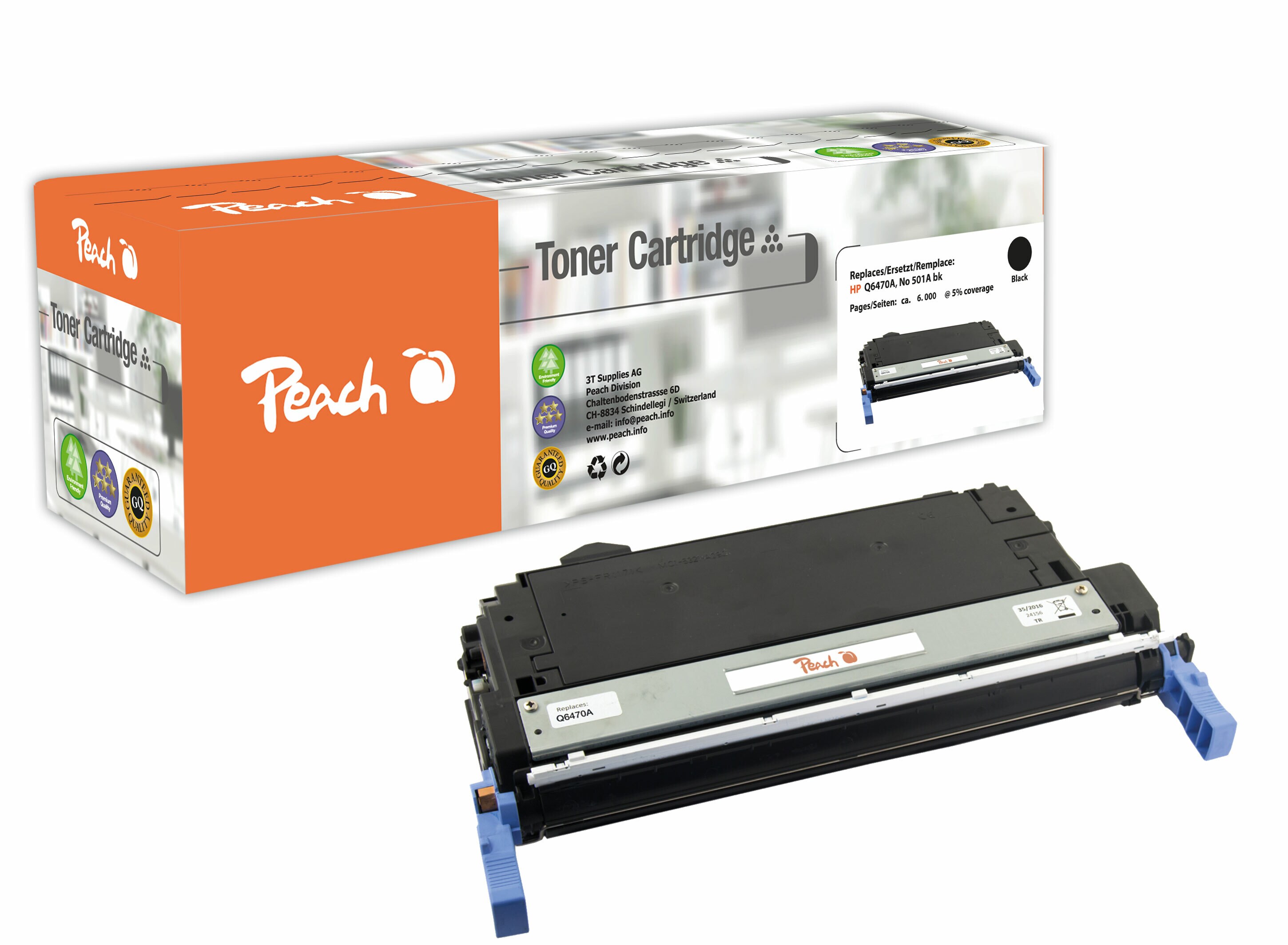 Peach HP 501 ABK Toner bk ersetzt HP No. 501A BK, Q6470A für z.B. HP Color LaserJet 3600, HP Color LaserJet 3600 DN, HP Color LaserJet 3600 N (wiederaufbereitet)