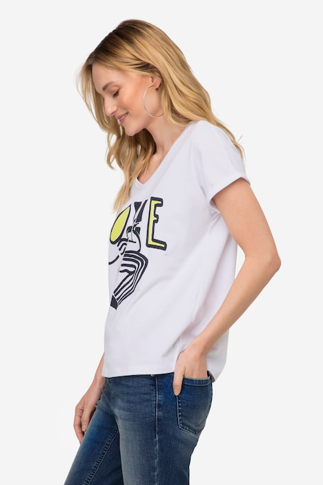 T-Shirt, oversized, LOVE, V-Ausschnitt