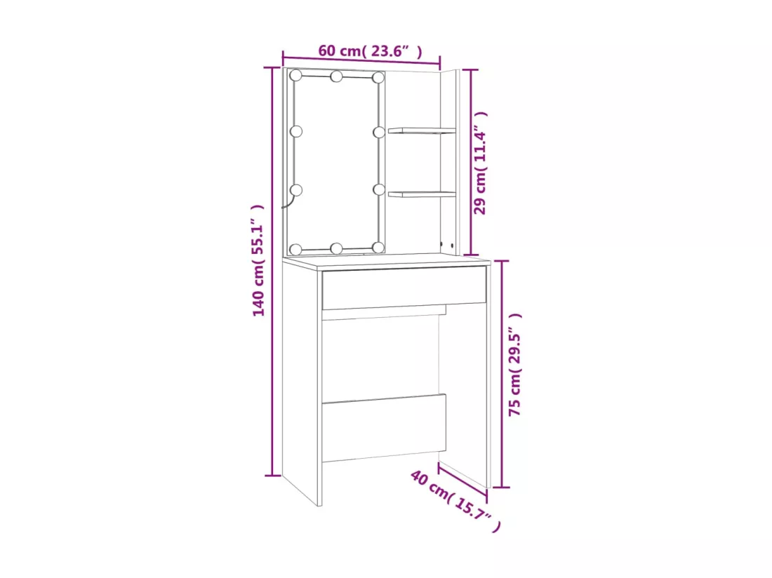 Coiffeuse à LED avec armoire Sonoma gris Bois d'ingénierie