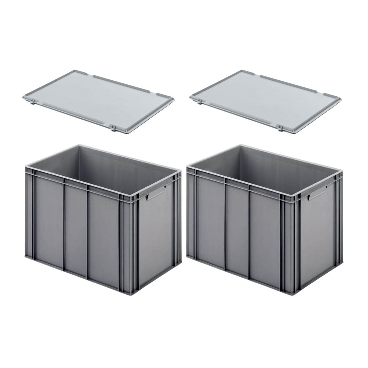 PROREGAL SuperSaver Set 2x Eurobakken met gesloten handgreep en scharnierend deksel HxBxD 42 x 40 x 60 cm 70 liter Grijze Eurobox Transportbox