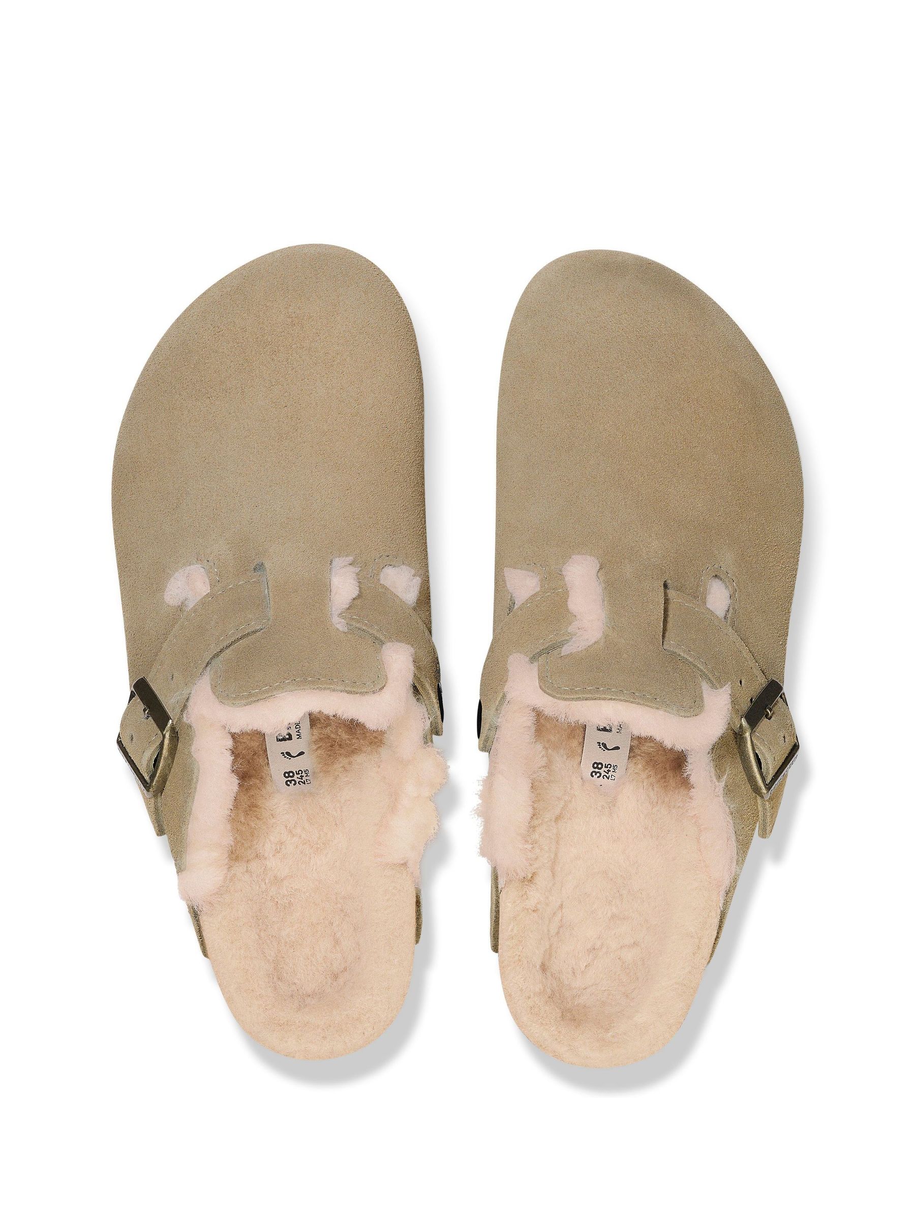 Grijs - Birkenstock - Boston klompen van suède en schapenvacht