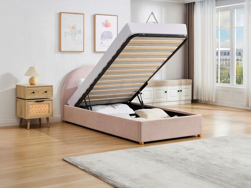 LIRIMO - Bed met Opbergruimte - Roze - 90 x 190 cm - Ribfluweel