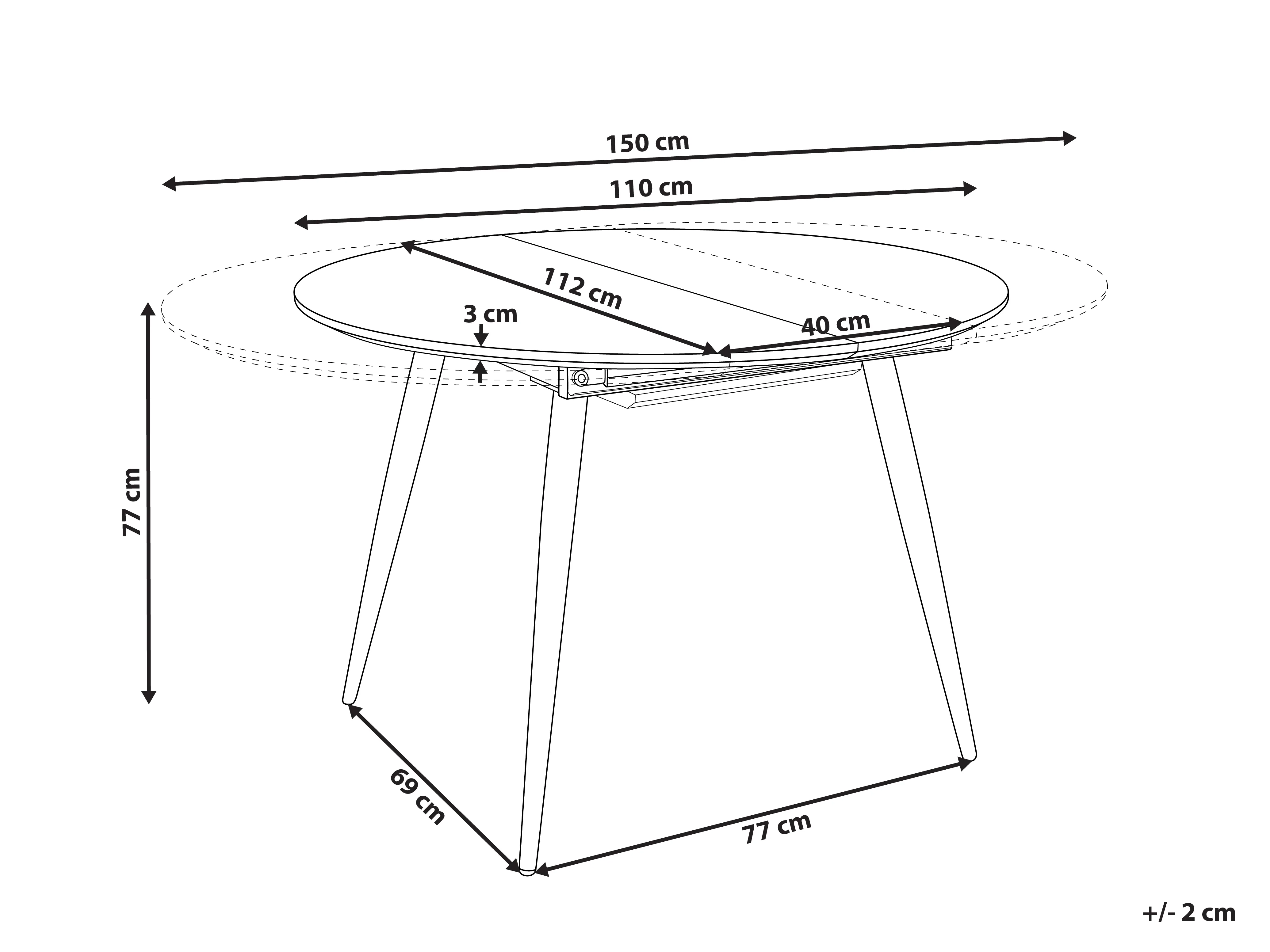 Eettafel uitschuifbaar SENIAC Bruin 112 cm 110/150 cm