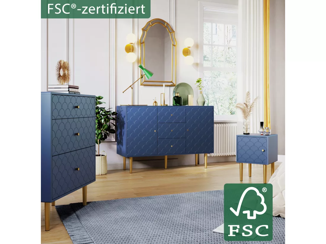 Buffet avec 2 portes et 3 tiroirs, bleu marine - h82/l120/p40 cm