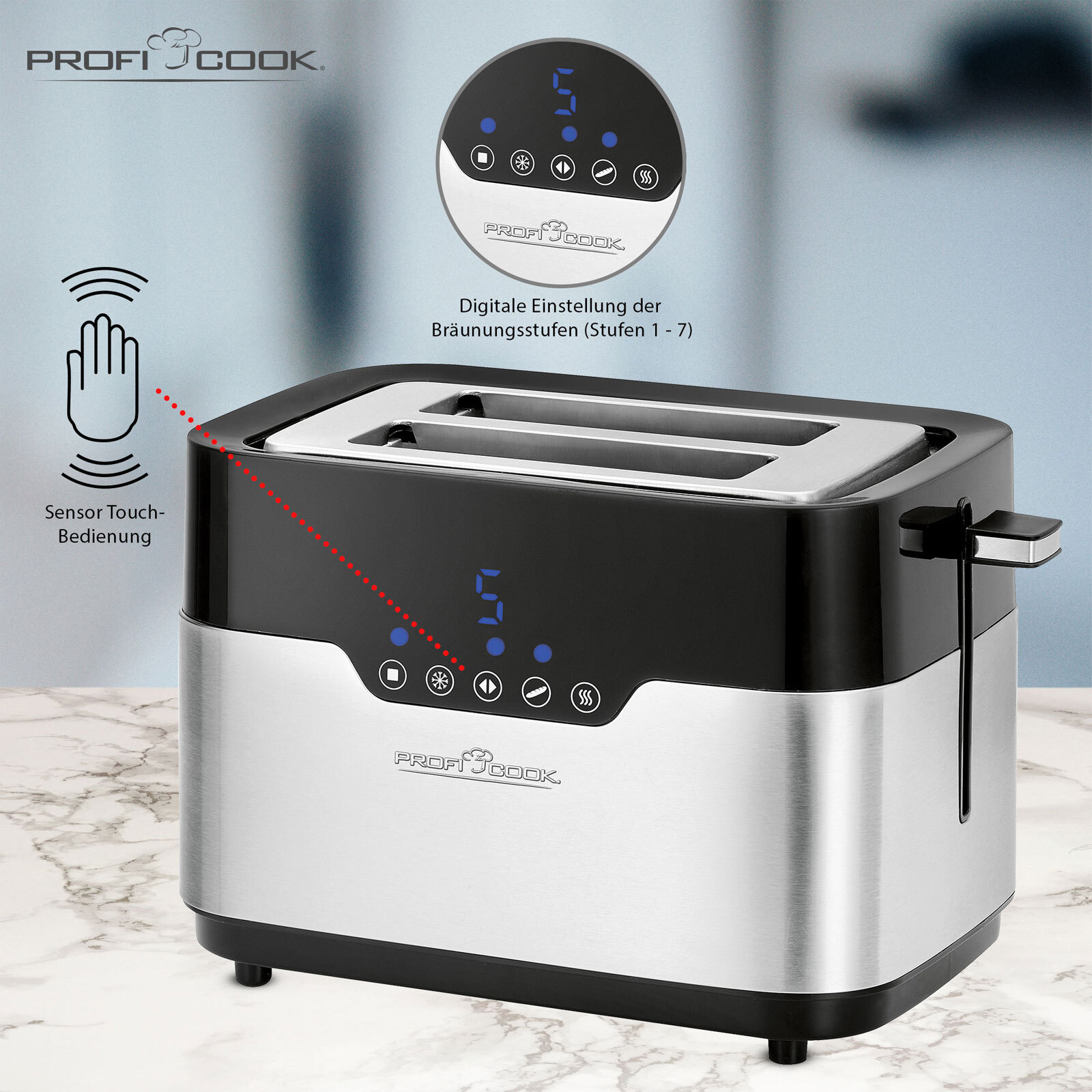 ProfiCook Toaster PC-TA 1170 Edelstahl Schwarz/Silber