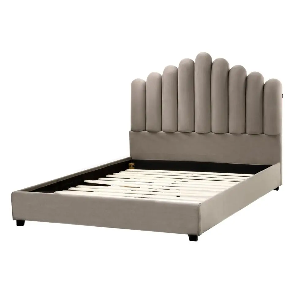 VINCENNES - Bed - Taupe - 140 x 200 cm - Fluweel