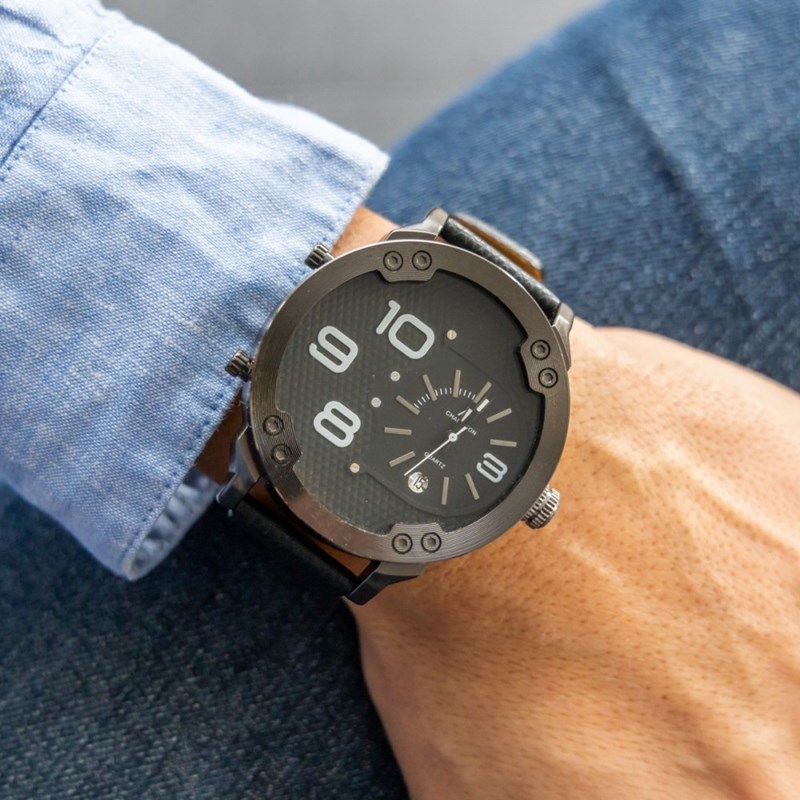 Coffret montre Homme CHTIME bracelet Cuir Noir