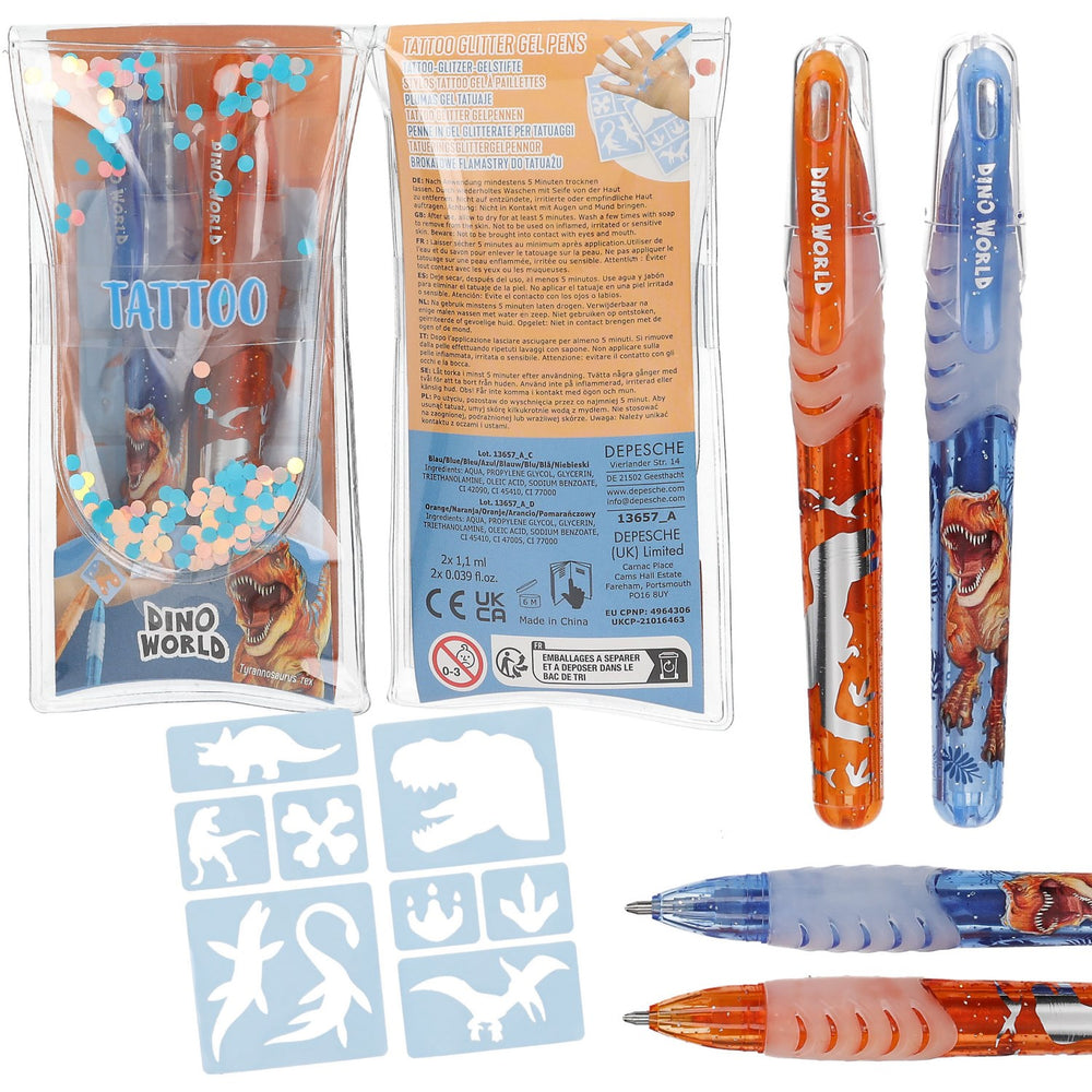 Køb Dino World Orange/Blue Tatoo Glitter Gel Pens