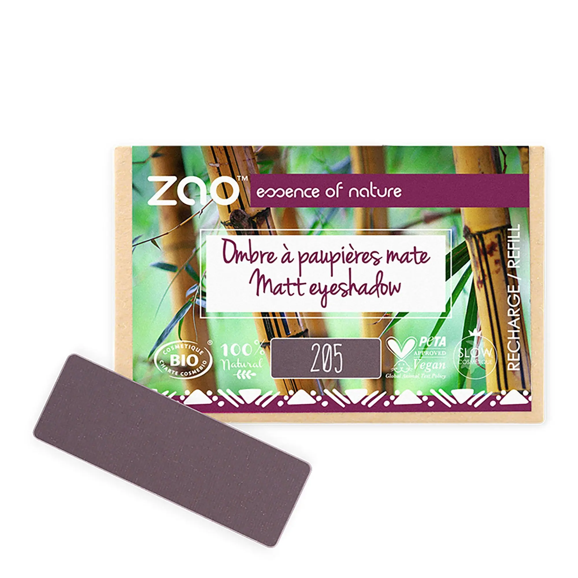 Zao Makeup - Recharge Ombre à Paupières Rectangle Bio, vegan et rechargeable Violet sombre - Maquillage