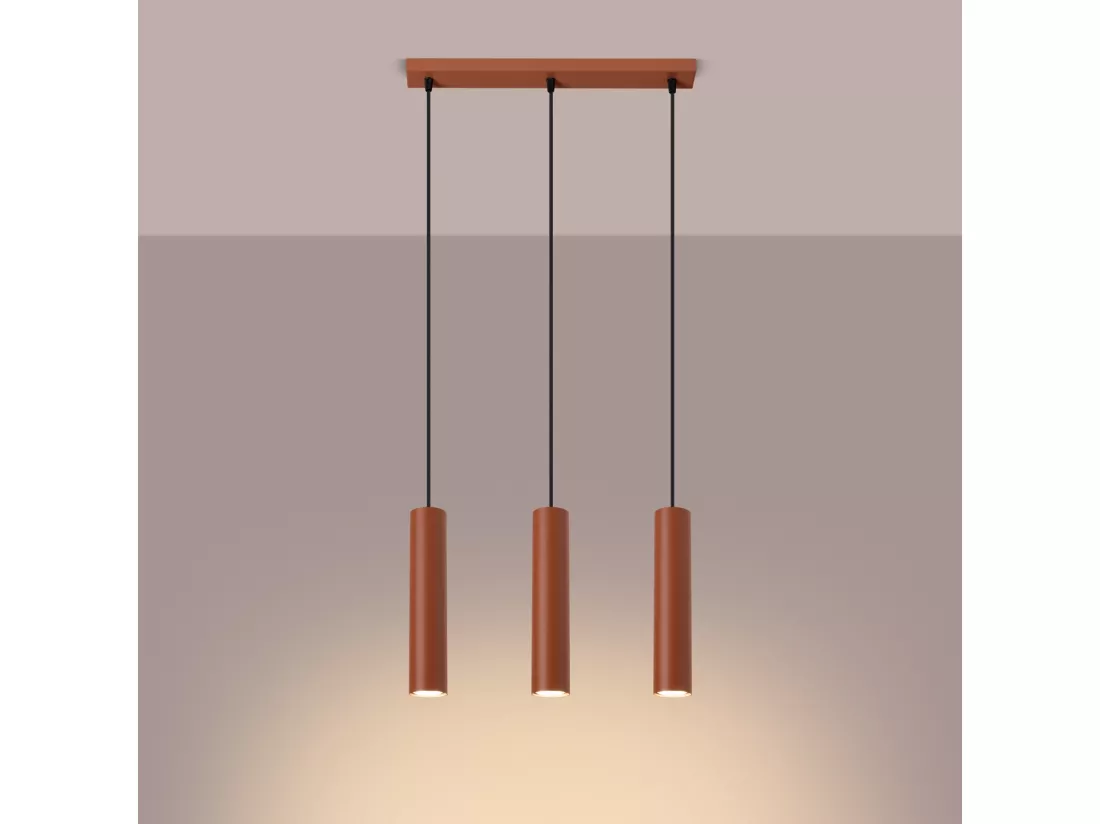 Lampe à suspension Lagos grenier en acier - 3 sources lumineuses - L.45 x H.98 cm - ocre rouge