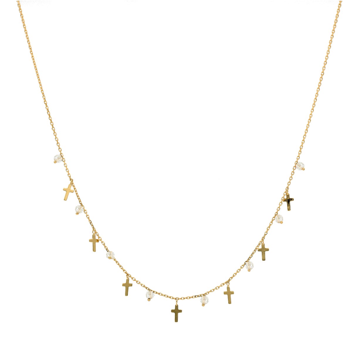 Collier Argent Doré Croix Et Perles Naturelles Blanches