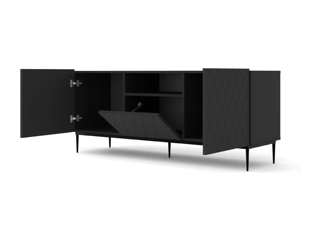 Meuble TV DIUNA 145 cm noir mat avec cadre