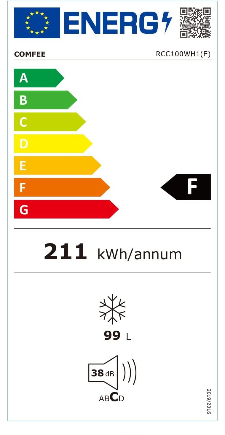 Comfee RCC100WH2(E) Gefriertruhe/169 kWh/Jahr/85cm hoch/99L/38dB/Geringe Lautstärke/Hoch effizientesD-förmigesRohr/Geeignet für verschiedene Einsatzszenarien/Einstellbarer Temperaturregler/Weiß