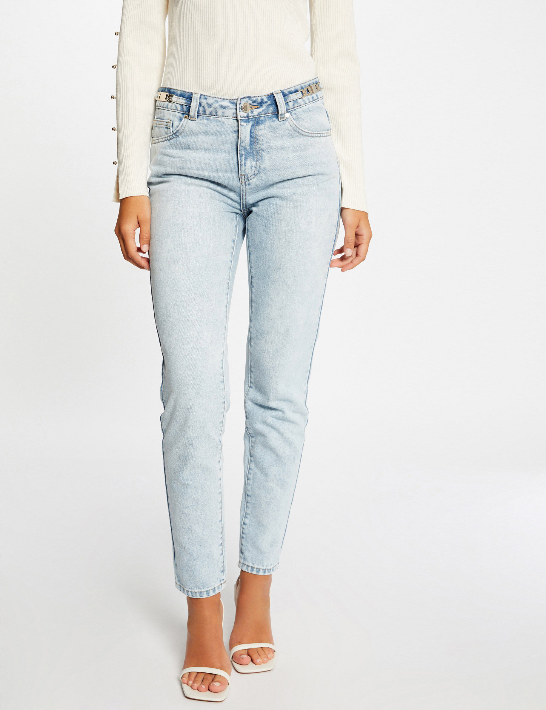 Jeans droit avec ornements métalliques jean bleached femme - jean_bleached