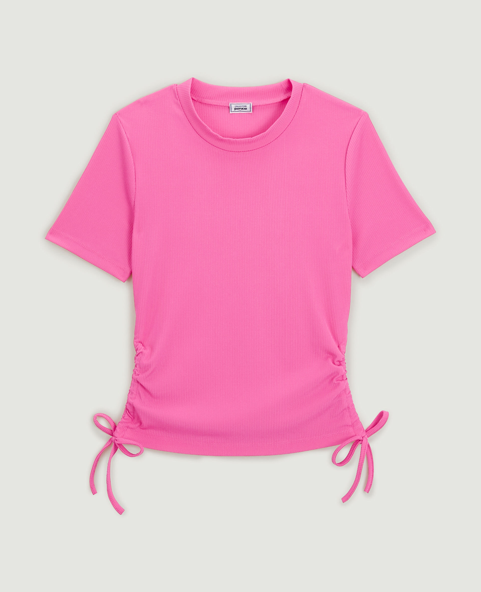 Top maille côtelée avec nœud - Rose fuchsia